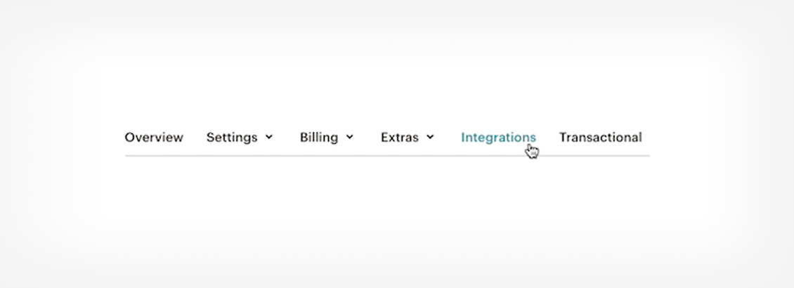 Barra de Opciones de MailChimp con Flecha Apuntando la Sección Integrations