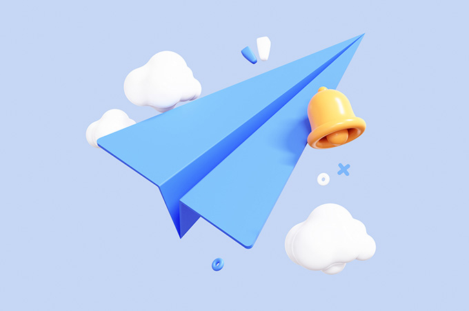 Ilustración 3D de Avión de Papel Simbolizando el Logo de Telegram